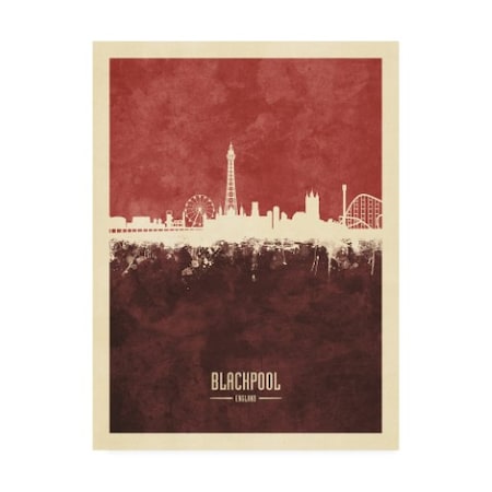 Michael Tompsett 'Blackpool England Skyline Red II' Canvas Art,14x19